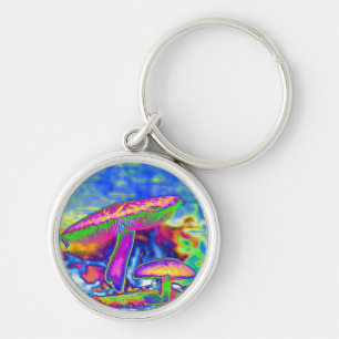 Hippie Dippie Trippy 'Shrooms Keychain Rund Silverfärgad Nyckelring