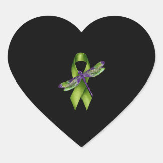 Hippie Dragonfly Green Ribbon Cerebral Palsy Aware Hjärtformat Klistermärke