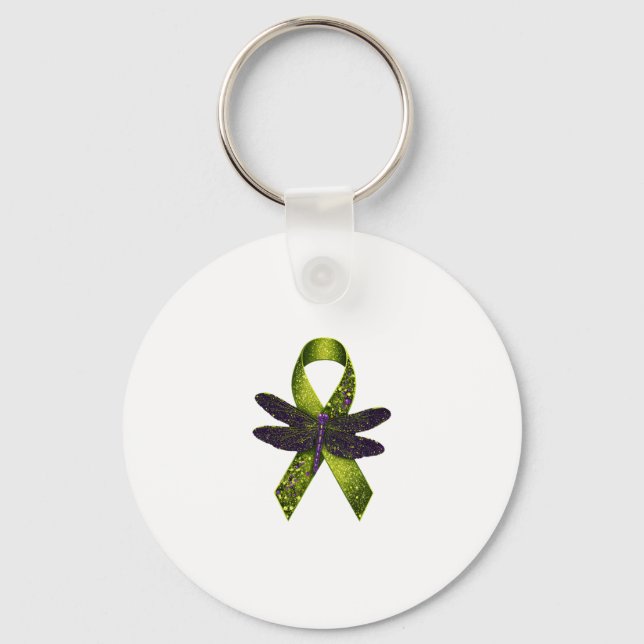Hippie Dragonfly Green Ribbon Cerebral Palsy Aware Nyckelring (Framsida)