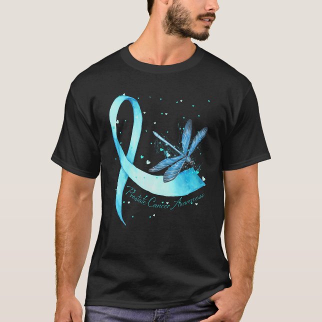 Hippie Dragonfly Light Blue Ribbon Prostate Cancer T Shirt (Framsida)