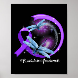 Hippie Dragonfly Lila Ribbon Överdoseringsmedveten Poster