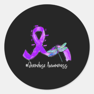 Hippie Dragonfly Lila Ribbon Överdoseringsmedveten Runt Klistermärke
