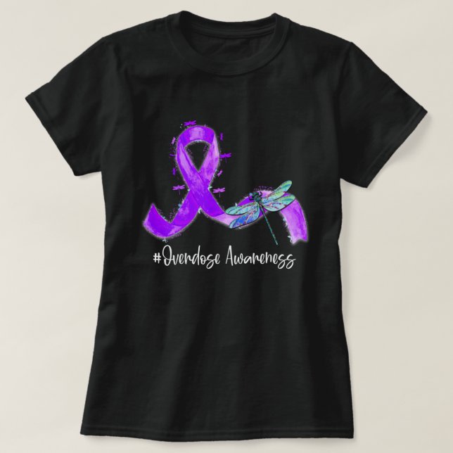 Hippie Dragonfly Lila Ribbon Överdoseringsmedveten T Shirt (Design framsida)