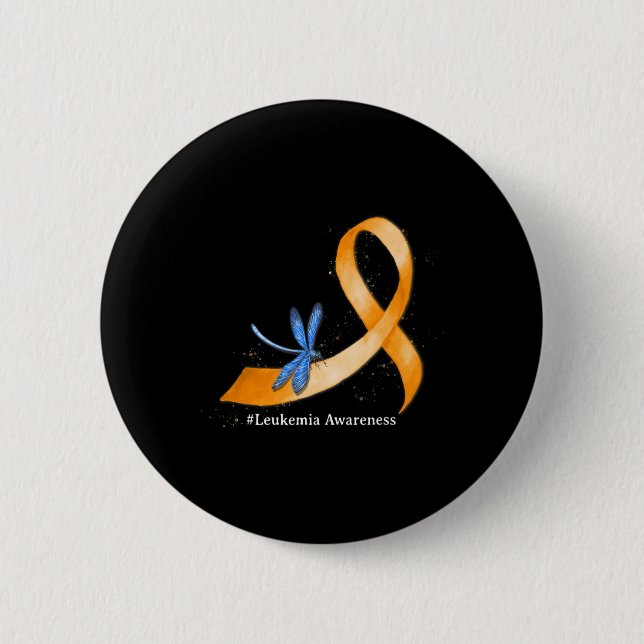Hippie Dragonfly Orange Ribbon Leukemia Awareness Knapp (Framsida)