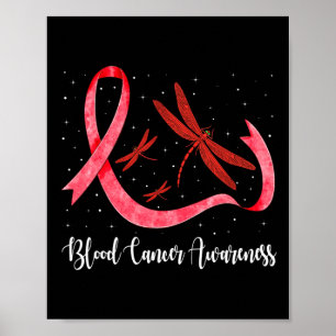 Hippie Dragonfly Red Ribbon Blood Cancer Awareness Poster