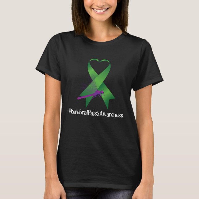 Hippie Dragonfly Ribbon Cerebral Palsy Awareness T Shirt (Framsida)