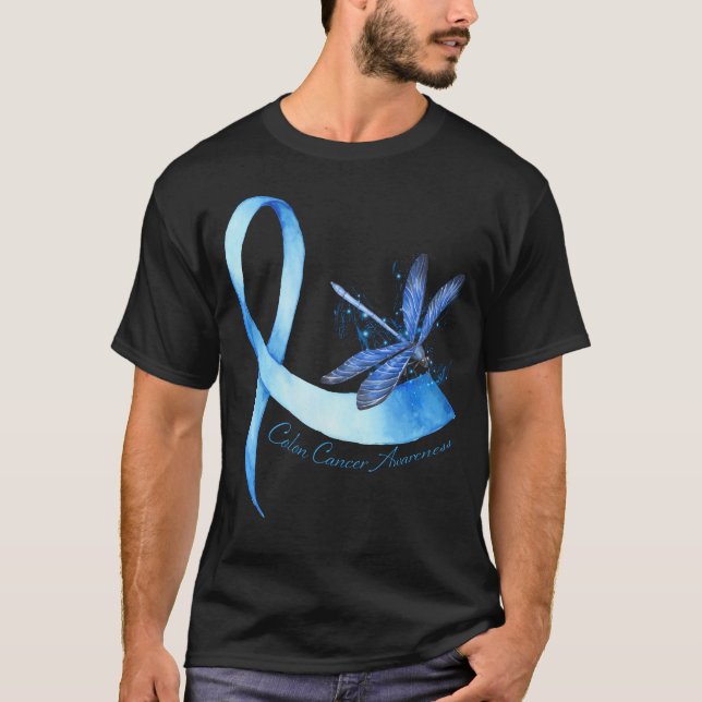 Hippie Dragonfly Ribbon Colon Cancer Awareness T Shirt (Framsida)