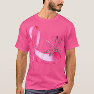 Hippie Dragonfly Rosa Ribbon Breast Cancer Awarene T Shirt