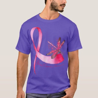 Hippie Dragonfly Rosa Ribbon Breast Cancer Awarene T Shirt