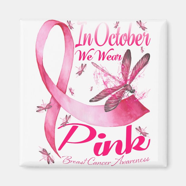 Hippie Dragonfly Rosa Ribbon Breast Cancer Magnet (Framsidan)