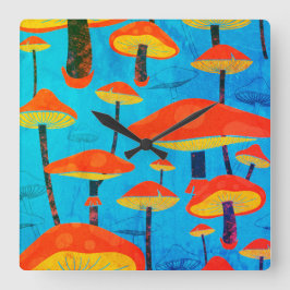 Hippie Dreamy Retro Vibe Enchanting svamp Fyrkantig Klocka