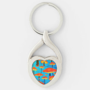Hippie Dreamy Retro Vibe Enchanting svamp Twisted Heart Silverfärgad Nyckelring