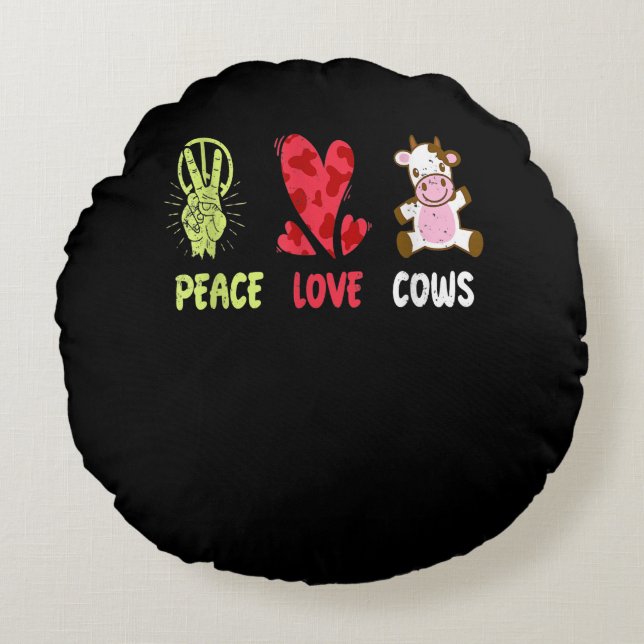 Hippie Farmer Cow Idea|Funny Cow Älskare Gift Rund Kudde (Framsidan)