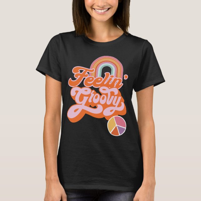 Hippie Feelin' Groovy Rainbow Fredstecken T Shirt (Framsida)
