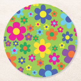 Hippie Flower-Födelsedagsfest Underlägg Papper Rund
