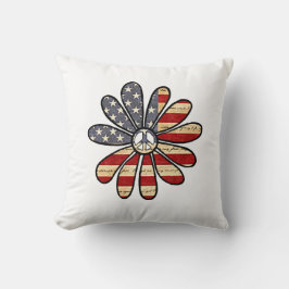 Hippie Flower Power Fredstecken American Flagga Kudde