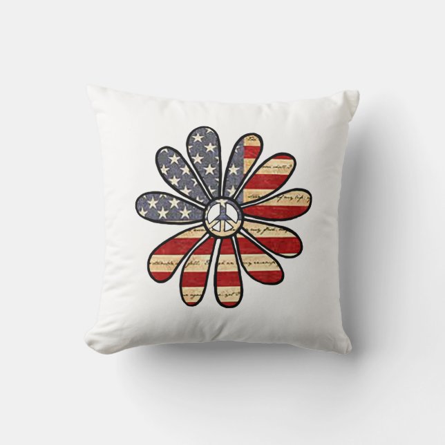 Hippie Flower Power Fredstecken American Flagga Kudde (Framsida)