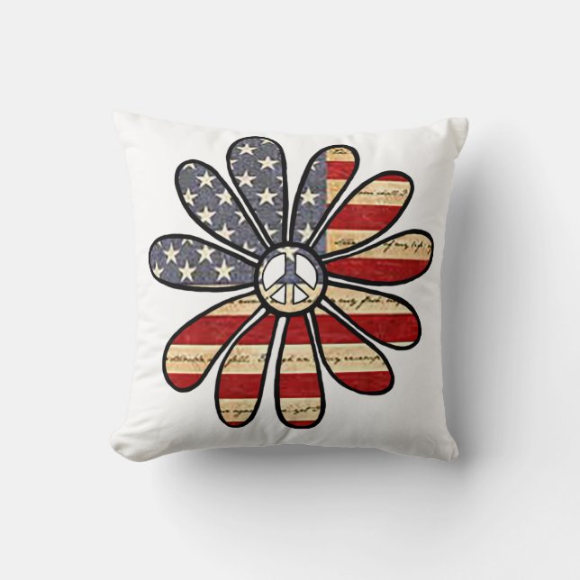 Hippie Flower Power Fredstecken American Flagga Kudde (Framsida)