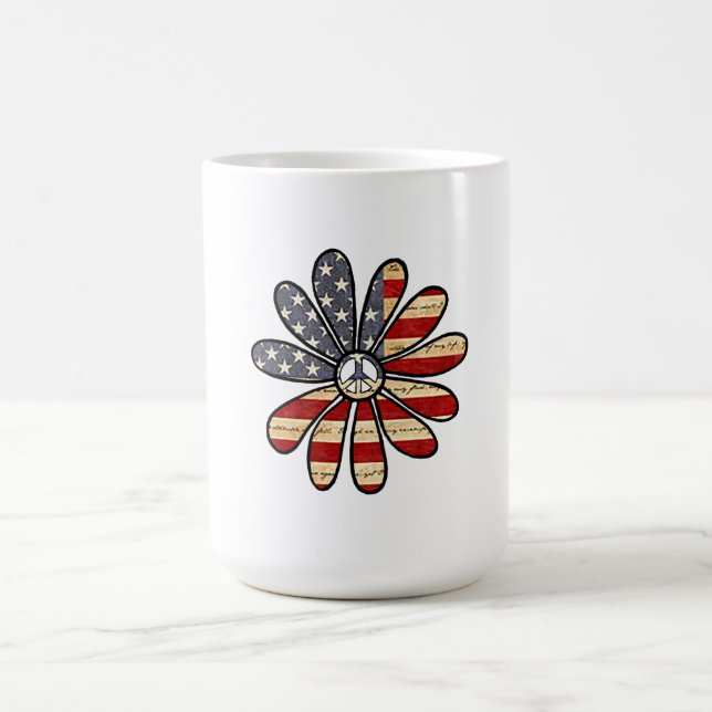 Hippie Flower Power Fredstecken American Flagga Magisk Mugg (Center)