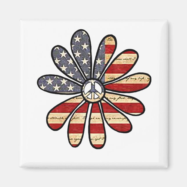 Hippie Flower Power Fredstecken American Flagga Magnet (Framsidan)