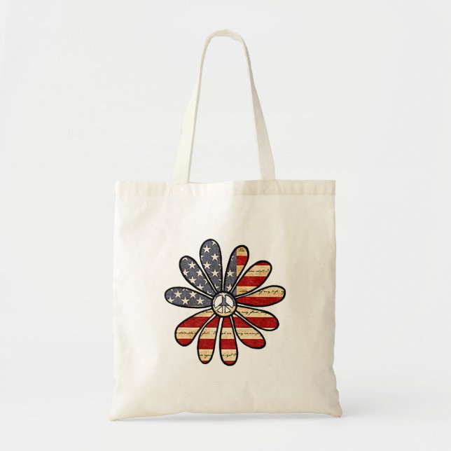 Hippie Flower Power Fredstecken American Flagga Tygkasse (Framsidan)