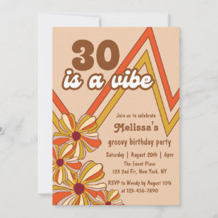 Hippie Flower Retro 70 s Zigzag 30års födelsedag Inbjudningar