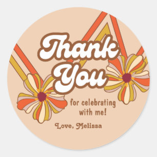 Hippie Flower Retro 70s Zigzag Birthday Tack Runt Klistermärke