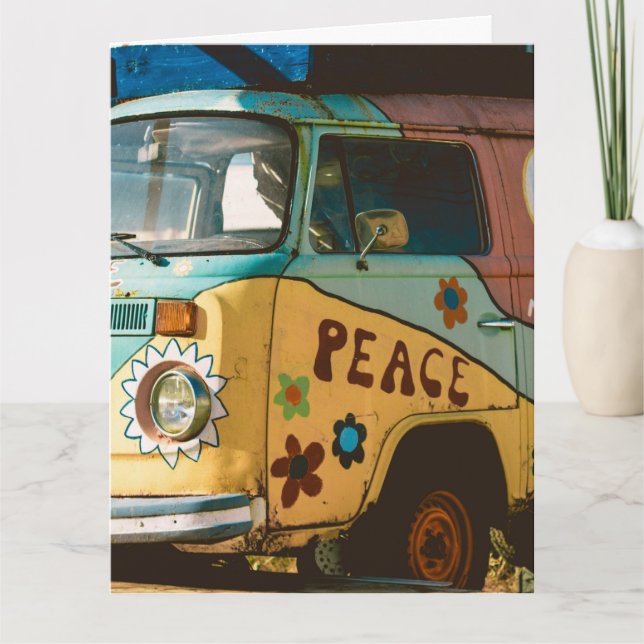 HIPPIE FÖDELSEDAGSKORT MED FORDON TACK KORT (Framsida)