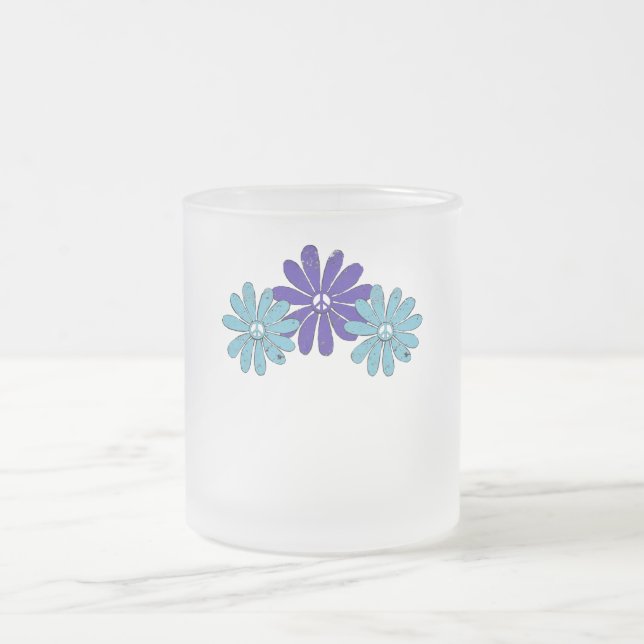 Hippie Fredstecken Flower Power Lila Aqua Frostad Glasmugg (Center)