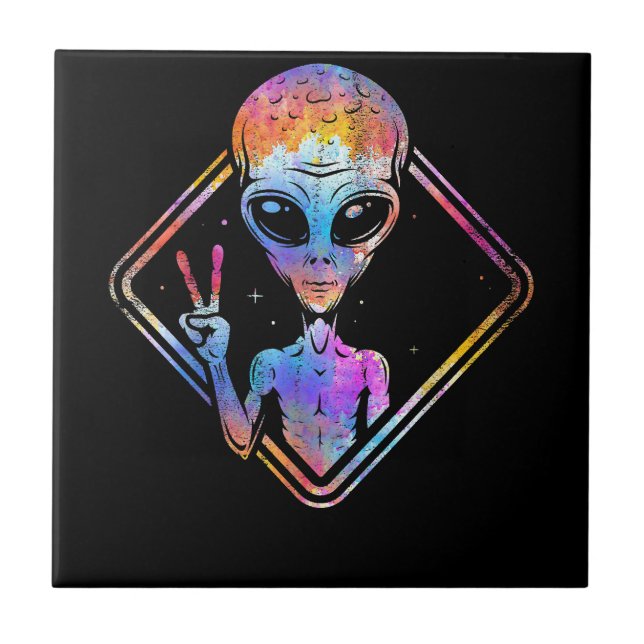 Hippie Fredstecken Rymden Gift Alien Kakelplatta (Framsidan)