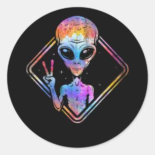 Hippie Fredstecken Rymden Gift Alien Runt Klistermärke