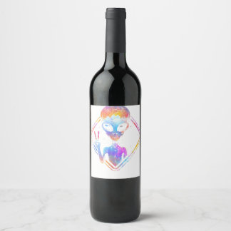 Hippie Fredstecken Rymden Gift Alien Vinflaska Etikett