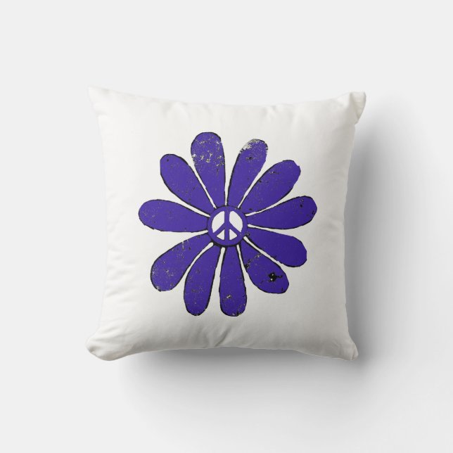 HIppie-Fredsteckenet Flower Lila Distress-utseende Kudde (Framsida)