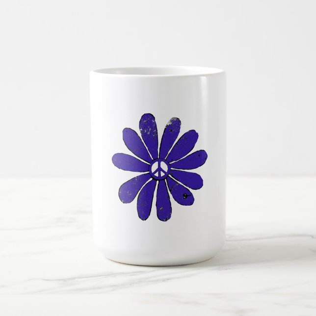 HIppie-Fredsteckenet Flower Lila Distress-utseende Magisk Mugg (Center)
