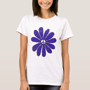 HIppie-Fredsteckenet Flower Lila Distress-utseende T Shirt