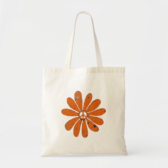 Hippie-Fredsteckenet Flower-Orange Distress-utseen Tygkasse (Framsidan)