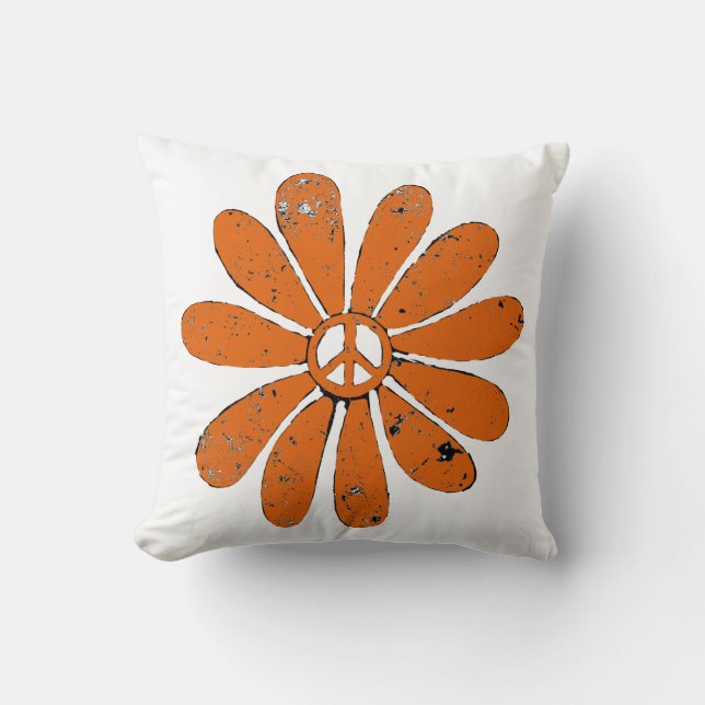 Hippie-Fredsteckenets nedre Orange Distress-utseen Kudde (Framsida)