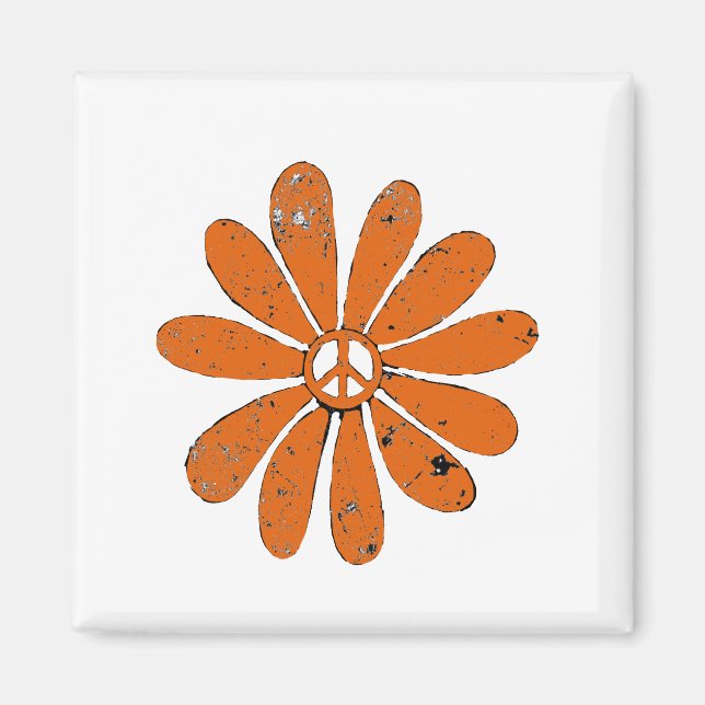 Hippie-Fredsteckenets nedre Orange Distress-utseen Magnet (Framsidan)
