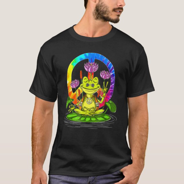 Hippie Frog Fredstecken Yoga Hippies 70 år för kvi T Shirt (Framsida)