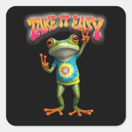 Hippie Frog Take it Easy Fun Colorful Fyrkantigt Klistermärke