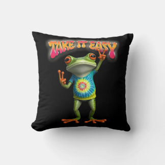 Hippie Frog Take it Easy Fun Colorful Kudde