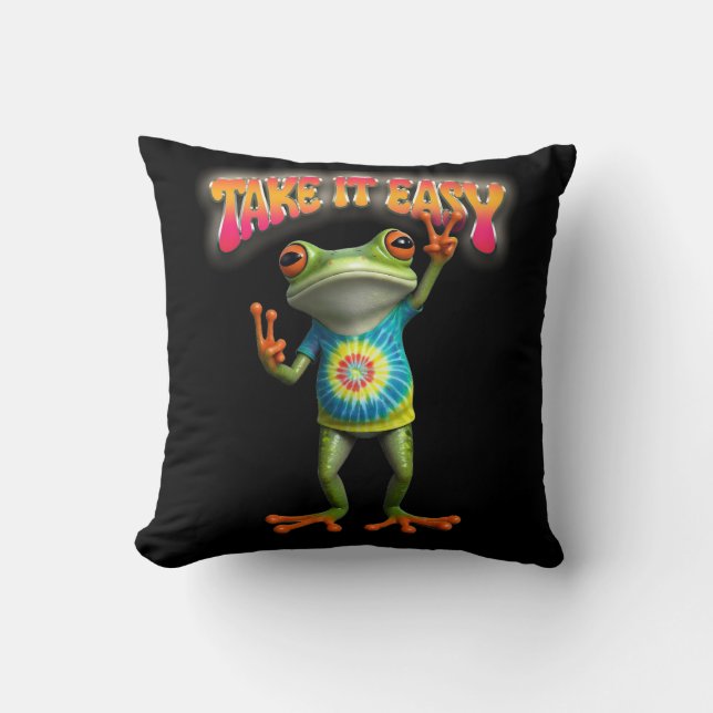 Hippie Frog Take it Easy Fun Colorful  Kudde (Framsida)