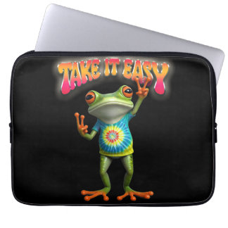 Hippie Frog Take it Easy Fun Colorful Laptop Fodral
