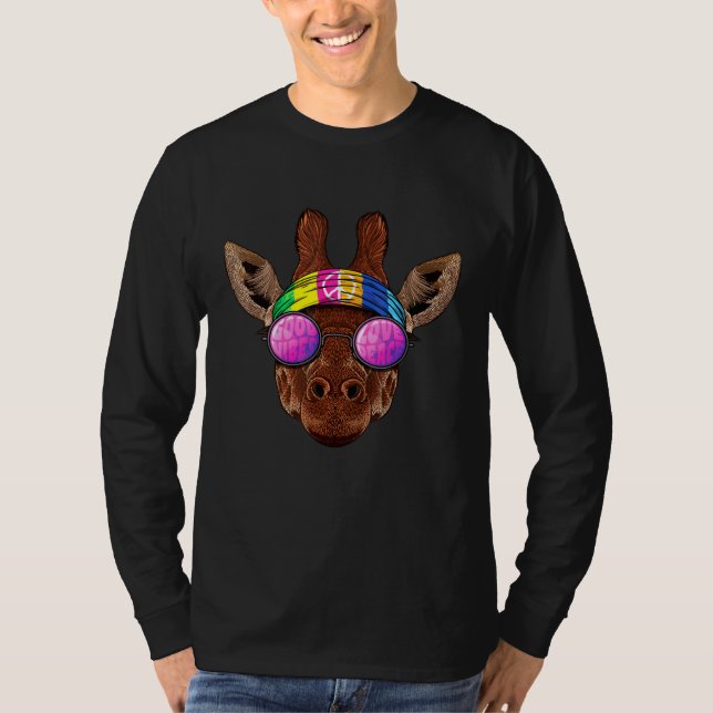 Hippie Giraffe Kärlek Fredstecken 70-tal Hippie An T Shirt (Framsida)