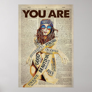 Hippie Girl du är vacker unik Poster