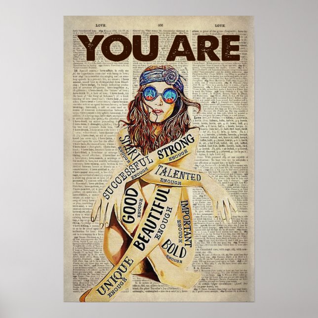 Hippie Girl du är vacker unik Poster (Framsidan)