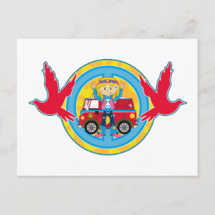 Hippie Girl med Camper Van & Doves Vykort