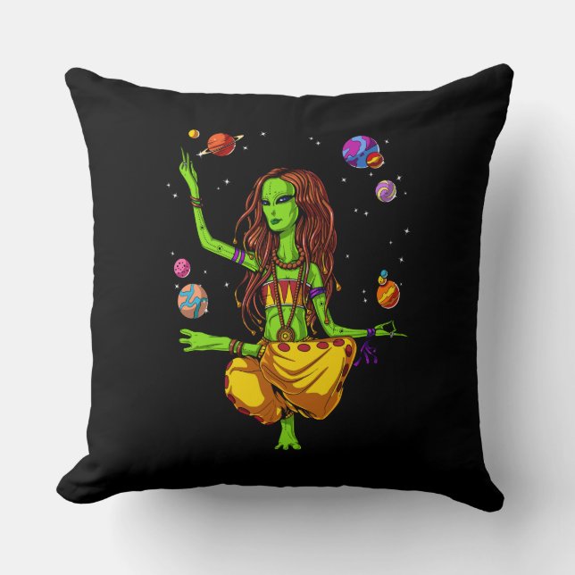 Hippie Girl Space Alien Zen Yoga Meditation Kudde (Framsida)