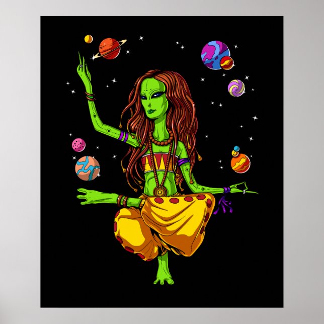 Hippie Girl Space Alien Zen Yoga Meditation Poster (Framsidan)