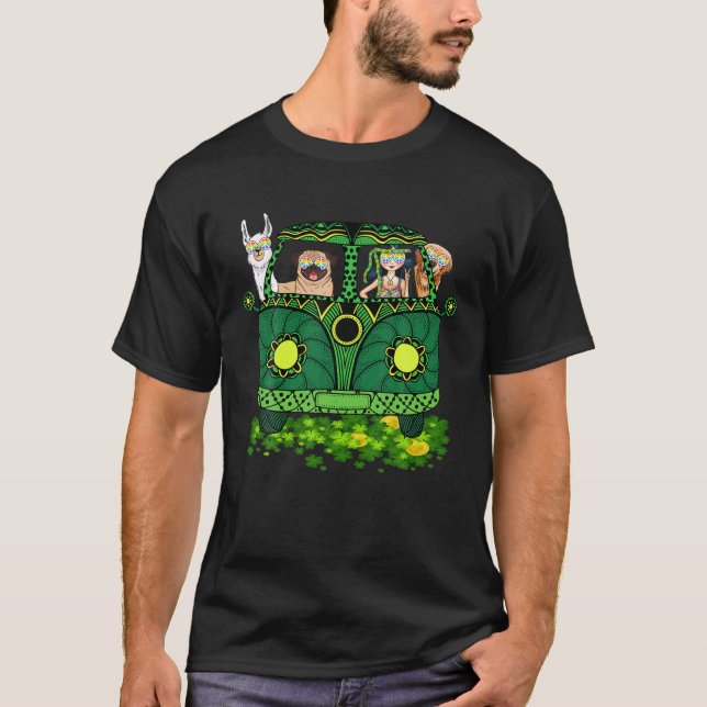 Hippie Girl St patricks day RV Buss med Hund Peace T Shirt (Framsida)